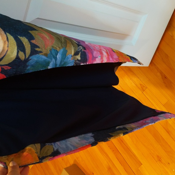 Aidan Mattox One Shoulder Draped Floral Gown With Thigh Slit In Navy Multi - Picture 11 of 14